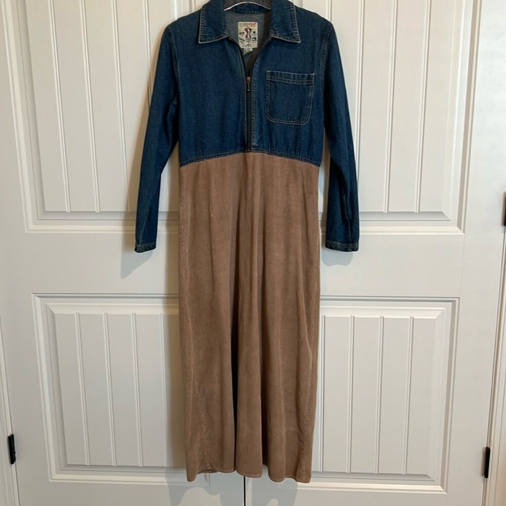 VTG Studio Wear Jean Jumper‎ Women’s Denim Maxi Dress Small S Corduroy Cowgirl - Picture 2 of 16